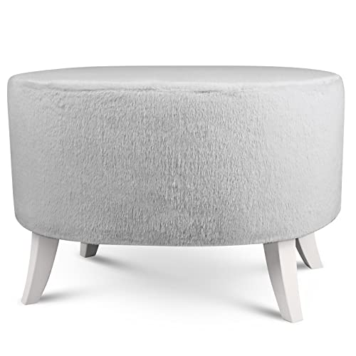 Hocker gepolstert oval 62 x 72 cm – Pouf samt belastbar bis 100 kg – Komfortables Sitzgefühl, vielseitige Funktionen: Fusshocker, Beistelltisch, Schminkhocker – Sitzhöhe 46 cm, Farbe: hellgrau von postergaleria