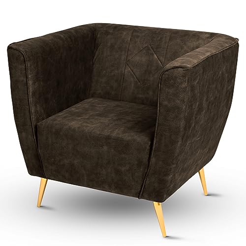 Sessel mit Beinen in gold dunkelbraun - gepolstert, in Samtstoff, mit Metallbeinen für einfache Montage, mit weicher Füllung - Sitzgelegenheit für Wohnzimmer, Schlafzimmer Deko, Flur, Büro von postergaleria