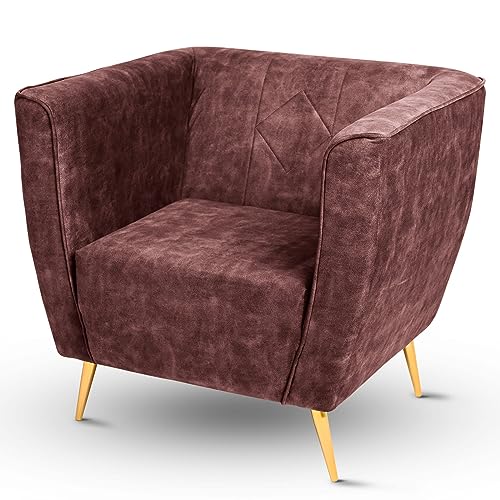 Sessel mit Beinen in gold lila-braun - gepolstert, in Samtstoff, mit Metallbeinen für einfache Montage, mit weicher Füllung - Sitzgelegenheit für Wohnzimmer, Schlafzimmer Deko, Flur, Büro von postergaleria