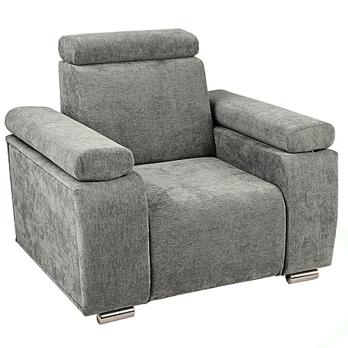 Sessel mit verstellbarer Kopfstütze und Armlehnen grün-grau mit silberfarbenen Beinen - aus kariertem Stoff, zur einfachen Selbstmontage - Sessel für Wohnzimmer, Schlafzimmer, einzeln und im Set von postergaleria