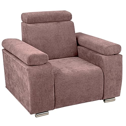 Sessel mit verstellbarer Kopfstütze und Armlehnen rosa mit silberfarbenen Beinen - aus kariertem Stoff, zur einfachen Selbstmontage - Sessel für Wohnzimmer, Schlafzimmer, einzeln und im Set von postergaleria