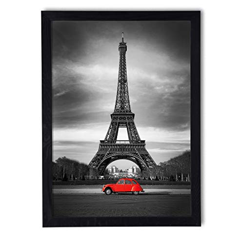 postergaleria Bild im Rahmen | Plakat | Modern | Wand Künstlerisch | Verschiedene Themen 50 x 70 cm (Eiffelturm und Auto) von postergaleria