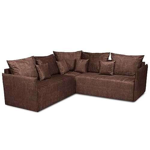 postergaleria Ecksofa mit Kissen braun - Sofa 3 Sitzer L Form aus Veloursstoff, mit Armlehnen, verstellbar mit Klappmodulen - L Sofa für Wohnzimmer, Büro, Wohnlandschaft L-Form von postergaleria