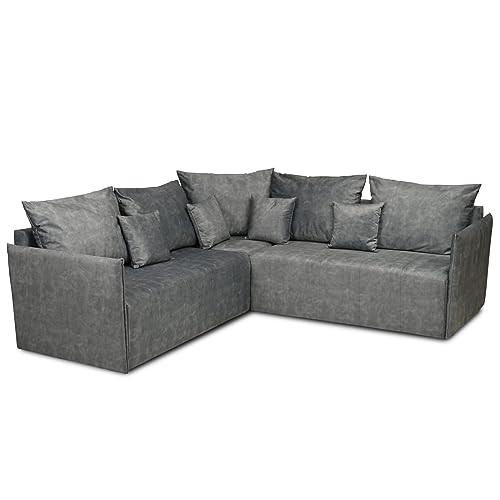 postergaleria Ecksofa mit Kissen grau - Sofa 3 Sitzer L Form aus Veloursstoff, mit Armlehnen, verstellbar mit Klappmodulen - L Sofa für Wohnzimmer, Büro, Wohnlandschaft L-Form von postergaleria