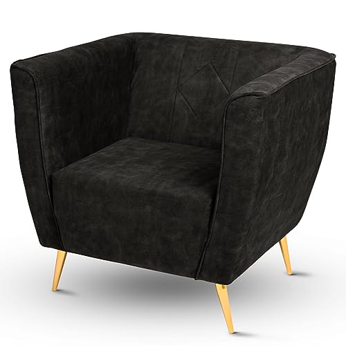postergaleria Sessel mit Beinen in Gold schwarz - gepolstert, in Samtstoff, mit Metallbeinen für einfache Montage, mit weicher Füllung - Sitzgelegenheit für Wohnzimmer, Schlafzimmer Deko, Flur, Büro von postergaleria