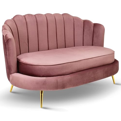 postergaleria Sofa 2 Sitzer rosa 150 cm - mit weicher Füllung, gesteppter Rückenlehne, mit goldenen Beinen, in Veloursstoff - Couch für Wohnzimmer, Gästezimmer, Wohnzimmer Möbel von postergaleria