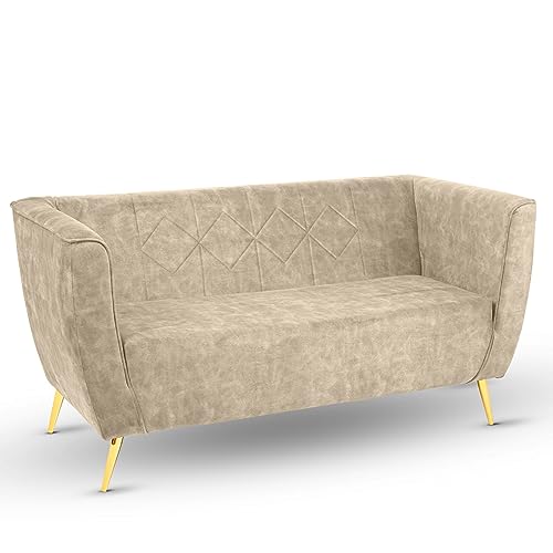 postergaleria Sofa 2 sitzer mit goldfarbenen Beinen beige - gesteppt, in Samtstoff, mit Metallbeinen für einfache Montage, mit weicher Füllung - Sofa klein für Wohnzimmer, Schlafzimmer, Büro von postergaleria
