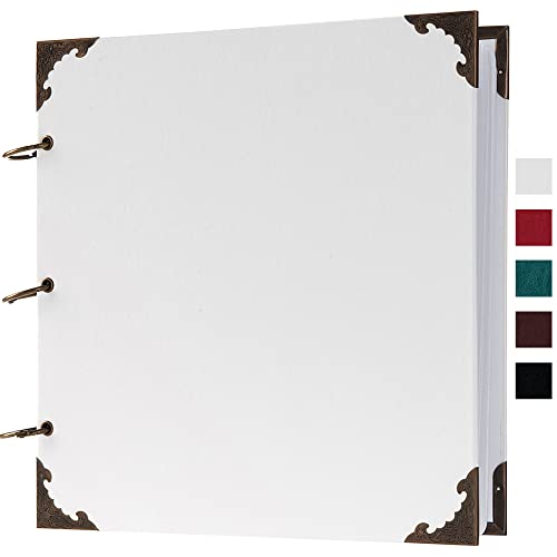 Potricher 25,4 x 25,4 cm DIY Scrapbook Fotoalbum Ledereinband 80 Seiten Blanko Bastelpapier Scrap Book für Hochzeitstag und Baby (Weiß) von potricher