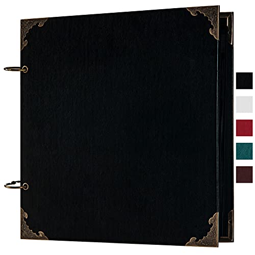 potricher 20,3 x 20,3 cm kleines DIY-Scrapbook Fotoalbum Ledereinband 80 Seiten Blanko Bastelpapier Scrap Book für Hochzeitstag und Baby (Schwarz) von potricher
