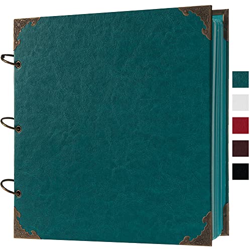 potricher 25,4 x 25,4 cm Leder Hardcover 80 Seiten DIY Scrapbook Fotoalbum Blanko Bastelpapier Hochzeitstag Familie Foto Scrapbook Album (Blau, 25,4 x 25,4 cm) von potricher