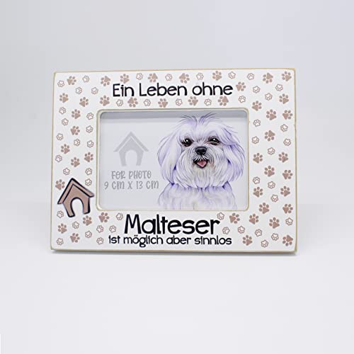 power gift - Bilderrahmen mit MALTESER Spruch. Fotorahmen zum Aufstellen oder Aufhängen. Wohnungsdekoration. Geschenk für jeden Hundeliebhaber. von power gift