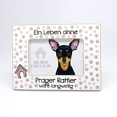 power gift - Bilderrahmen mit PRAGER RATTLER Motiv und Spruch. Fotorahmen zum Aufstellen oder Aufhängen. Wohnungsdekoration. Geschenk für jeden Hundehalter. von power gift