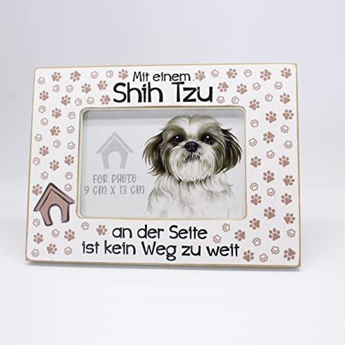 power gift - Bilderrahmen mit SHIH TZU Motiv und Spruch. Fotorahmen zum Aufstellen oder Aufhängen. Wohnungsdekoration. Geschenk für jeden Hundebesitzer. von power gift