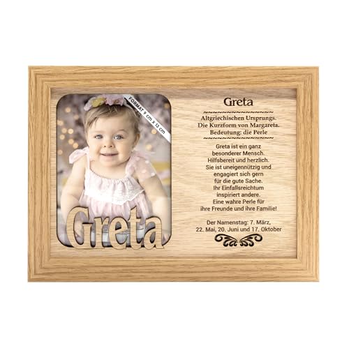 GRETA - Bilderrahmen mit Namen und Namensbedeutung. Fotorahmen. Foto, Portraitrahmen. Wohndekoration. Vorname. Einmaliges Geschenk für jeden Anlass. von power gift