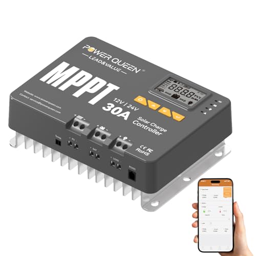Power Queen 12/24V 30A MPPT Solarladeregler, Max 900W Eingangsleistung, eingebautes Bluetooth Modul, LCD Display, Standard für LiFePO4 Batterie und kompatibel mit versiegelten, Blei-Säure Batterien Power Queen 12/24V 30A MPPT Solarladeregler, Max 900W Eingangsleistung, eingebautes Bluetooth Modul, LCD Display, Standard für LiFePO4 Batterie und kompatibel mit versiegelten, Blei-Säure Batterien von power queen