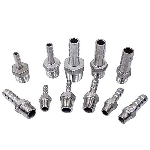 Schlauchstutzen POWERTOOL Schlauchstutzen Edelstahl SS304 Außengewinde Kupplung Fitting Anschluss Anschluss BSP für viele verschiedene Rohre 1/8-1/2 (3/8 x 10 mm) von power tool