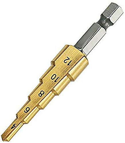 Vogueing Werkzeug Stufenbohrer Kegelbohrer, 1 Stück HSS Stufenbohrer Titanbeschichtet Spiralnut-Stufenbohrer Lochschneider Elektrowerkzeuge für Holz, Metall, Edelstahl (4–12) von power tool