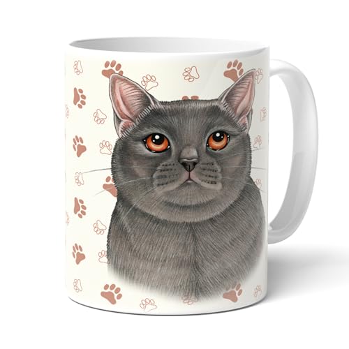 power gift Kaffeetasse mit Spruch und Motiv BRITISCH KURZHAAR. Teetasse. Praktisches Geschenk für Frauchen, Herrchen, alle Katzen Liebhaber. Dein zukünftiger Lieblingsbecher. von power gift