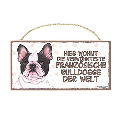 power gift FRANZÖSISCHE Bulldogge Haustierschild mit Spruch und realistischer Grafik. Als Tür, Torschild, Wanddekoration geeignet. Tolles Geschenk für jeden Tierfreund. von power gift