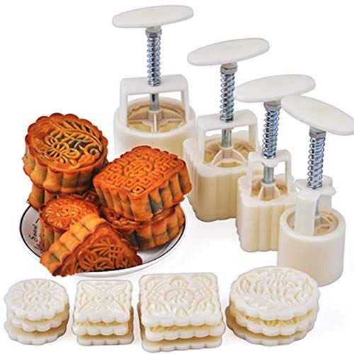 Powerking 4 Stück mit 12 verschiedenen Mode-Mustern Mondkuchen Stempel Ausstecher, weiß Powerking 4 Stück mit 12 verschiedenen Mode-Mustern Mondkuchen Stempel Ausstecher, weiß von powerking