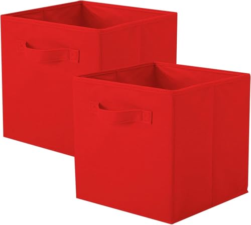powerking Aufbewahrungsbehälter, faltbare Stoff-Aufbewahrungswürfel und Stoff-Aufbewahrungs-Organizer-Schublade für Schrank und Spielzeug Lagerung, 2 Pack (Rot) von powerking