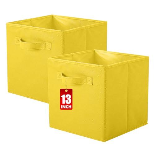 powerking Aufbewahrungsbox Organizer aus Stoff, 2 Stück faltbar Aufbewahrungswürfel Aufbewahrung Box in Würfelform, 33 x 33 x 33 cm, Gelb von powerking