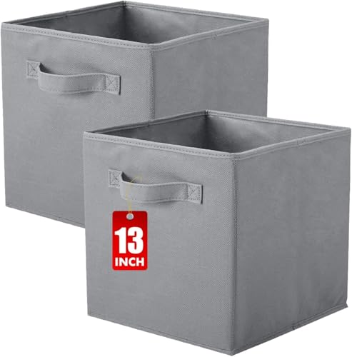 powerking Aufbewahrungsbox Organizer aus Stoff, 2 Stück faltbar Aufbewahrungswürfel Aufbewahrung Box in Würfelform, 33 x 33 x 33 cm, Grau von powerking