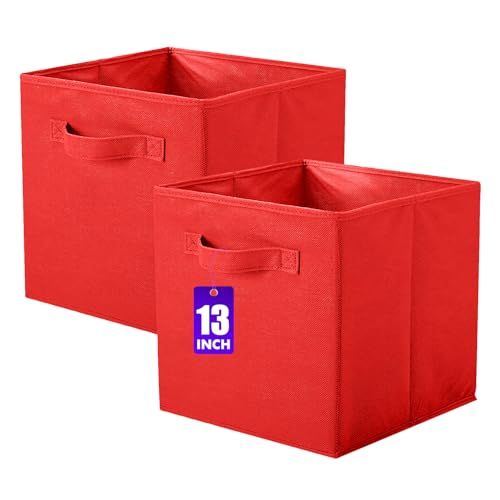 powerking Aufbewahrungsbox Organizer aus Stoff, 2 Stück faltbar Aufbewahrungswürfel Aufbewahrung Box in Würfelform, 33 x 33 x 33 cm, Rot von powerking
