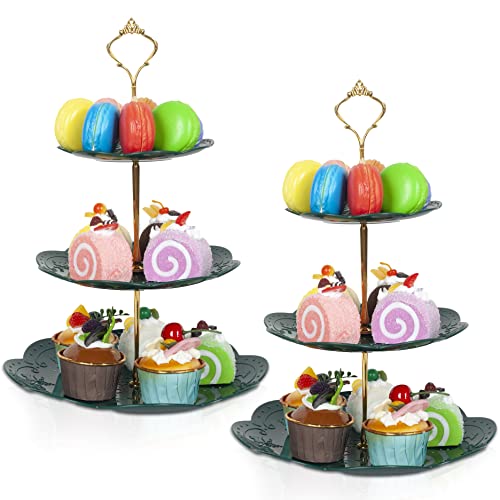 powerking Cupcake Stand, 2 Set 3-Tier Portable Dessert Stand Halter Klassische grüne Kuchen Stand Display Serving Tablett für Hochzeit, Geburtstag, Familienfeier von powerking