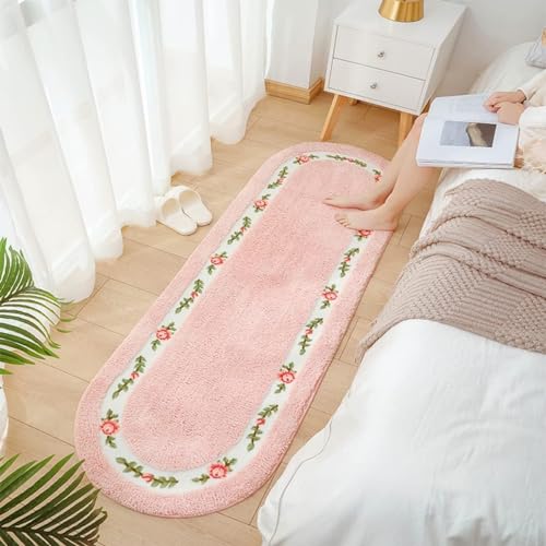 powerking Floral Area Teppiche für Wohnzimmer Schlafzimmer, weiche Badezimmer Teppiche Bequeme Matte rutschfeste Moderne Tür Matte Bodenmatte für Wohnküche Inneneingang(Oval, Rosa) von powerking