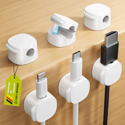 POWERLAND 6 Stück Magnetic Cable Clips [Einhand-Bedienung] Kabel Organizer Kabelhalterung Schreibtisch für Schreibtisch, Nachttisch, Ladekabeln, HDMI, USB, Audiokabel von powerland