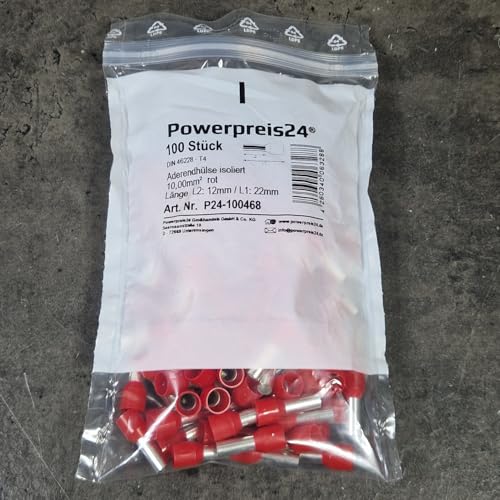100 Stück 10 mm² Aderendhülsen isoliert rot von powerpreis24de 100 Stück 10 mm² Aderendhülsen isoliert rot von powerpreis24de von powerpreis24
