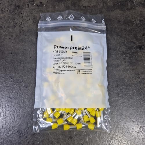 100 Stück 6 mm² Aderendhülsen isoliert gelb von powerpreis24de 100 Stück 6 mm² Aderendhülsen isoliert gelb von powerpreis24de von powerpreis24