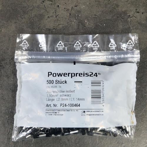 500 Stück 1,5 mm² Aderendhülsen isoliert schwarz von powerpreis24de von powerpreis24