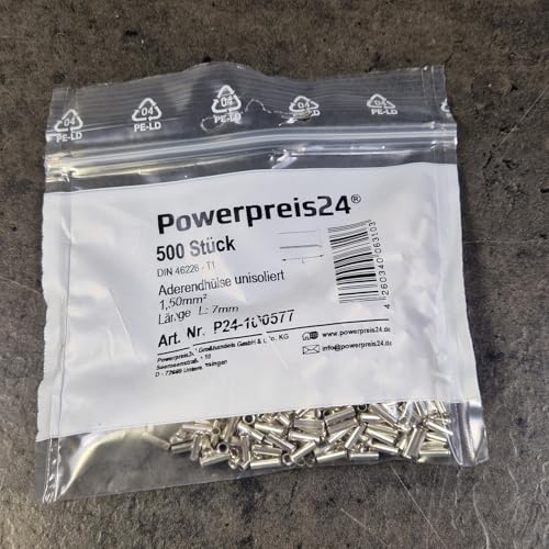500 Stück 1,5 mm² Aderendhülsen unisoliert blank von powerpreis24® von powerpreis24