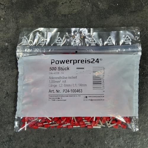 500 Stück 1 mm² Aderendhülsen isoliert rot von powerpreis24de 500 Stück 1 mm² Aderendhülsen isoliert rot von powerpreis24de von powerpreis24