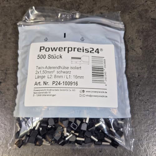 500 Stück 2x 1,5 mm² TWIN-Aderendhülsen isoliert schwarz von powerpreis24de 500 Stück 2x 1,5 mm² TWIN-Aderendhülsen isoliert schwarz von powerpreis24de von powerpreis24
