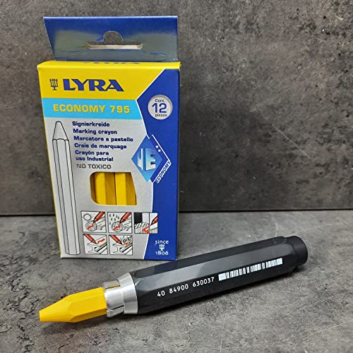 Lyra Profi Markierkreide mit Kreidehalter -12xSignierkreide für Holz, Metall, Stein, Beton, Fliesen,1 Halter Forstkreide (Gelb) von powerpreis24
