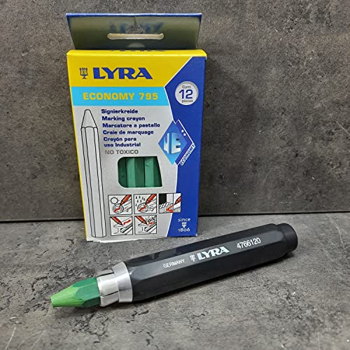 Lyra Profi Markierkreide mit Kreidehalter -12xSignierkreide für Holz, Metall, Stein, Beton, Fliesen,1 Halter Forstkreide (Grün) von powerpreis24