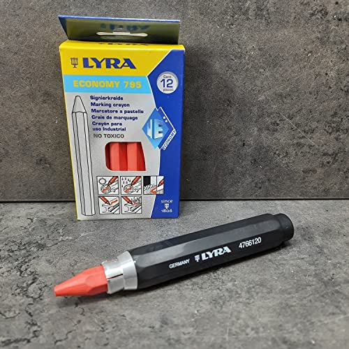 Lyra Profi Markierkreide mit Kreidehalter -12xSignierkreide für Holz, Metall, Stein, Beton, Fliesen,1 Halter Forstkreide (Rot) von powerpreis24