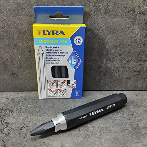 Lyra Profi Markierkreide mit Kreidehalter -12xSignierkreide für Holz, Metall, Stein, Beton, Fliesen,1 Halter Forstkreide (Schwarz) von powerpreis24