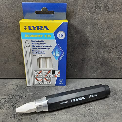 Lyra Profi Markierkreide mit Kreidehalter -12xSignierkreide für Holz, Metall, Stein, Beton, Fliesen,1 Halter Forstkreide (Weiss) von powerpreis24
