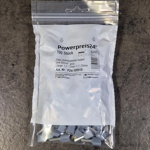 100 Stück 2x 4 mm² TWIN-Aderendhülsen isoliert grau von powerpreis24de 100 Stück 2x 4 mm² TWIN-Aderendhülsen isoliert grau von powerpreis24de von powerpreis24