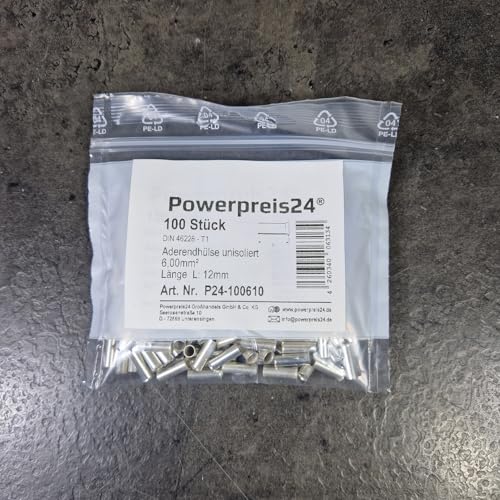 100 Stück 6,0 mm² Aderendhülsen unisoliert blank von powerpreis24de 100 Stück 6,0 mm² Aderendhülsen unisoliert blank von powerpreis24de von powerpreis24