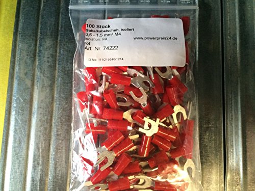 100 Stück Gabel-Kabelschuh isoliert 0,5-1,5mm² M4 rot von powerpreis24de von powerpreis24de