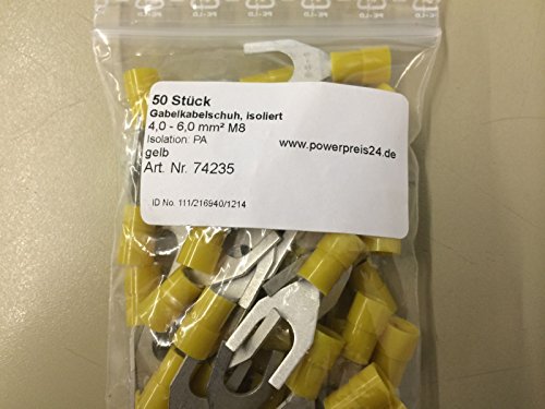 100 Stück Gabel-Kabelschuh isoliert 4,0-6,0mm² M8 gelb von powerpreis24de von powerpreis24de