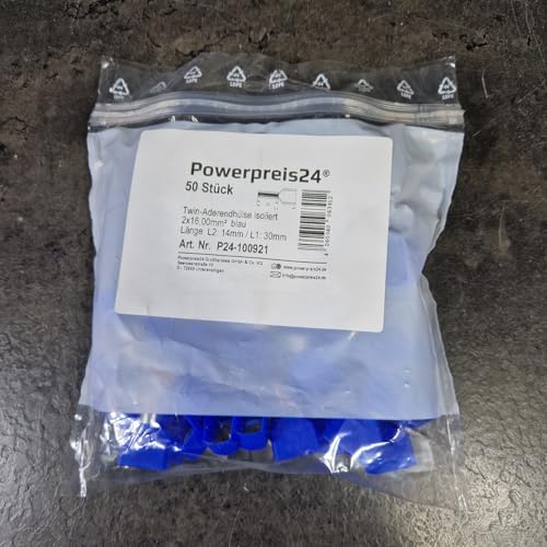 50 Stück 2x 16 mm² TWIN-Aderendhülsen isoliert blau von powerpreis24de 50 Stück 2x 16 mm² TWIN-Aderendhülsen isoliert blau von powerpreis24de von powerpreis24