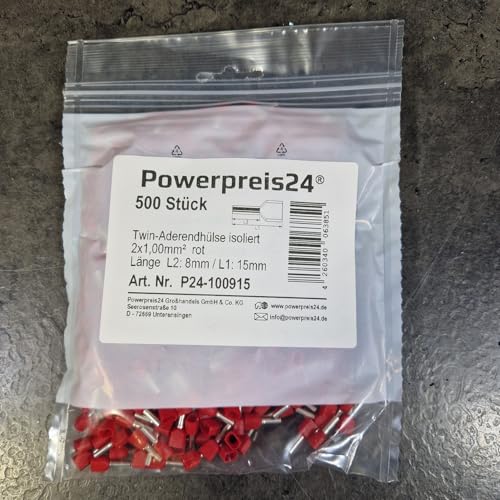 500 Stück 2x 1 mm² TWIN-Aderendhülsen isoliert rot von powerpreis24de 500 Stück 2x 1 mm² TWIN-Aderendhülsen isoliert rot von powerpreis24de von powerpreis24