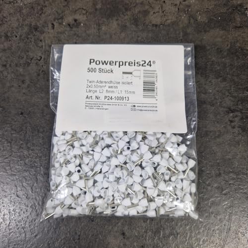 500 Stück 2x0,5 mm² TWIN-Aderendhülsen isoliert weiß von powerpreis24de 500 Stück 2x0,5 mm² TWIN-Aderendhülsen isoliert weiß von powerpreis24de von powerpreis24