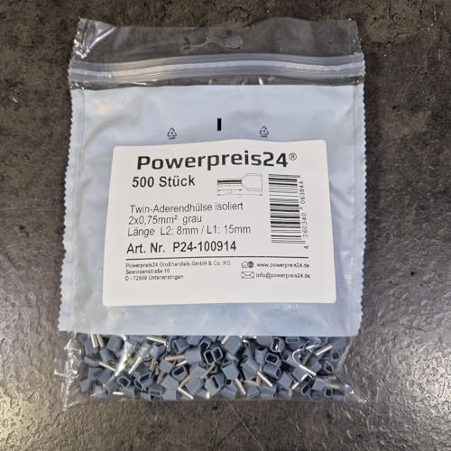 500 Stück 2x0,75 mm² TWIN-Aderendhülsen isoliert grau von powerpreis24de 500 Stück 2x0,75 mm² TWIN-Aderendhülsen isoliert grau von powerpreis24de von powerpreis24